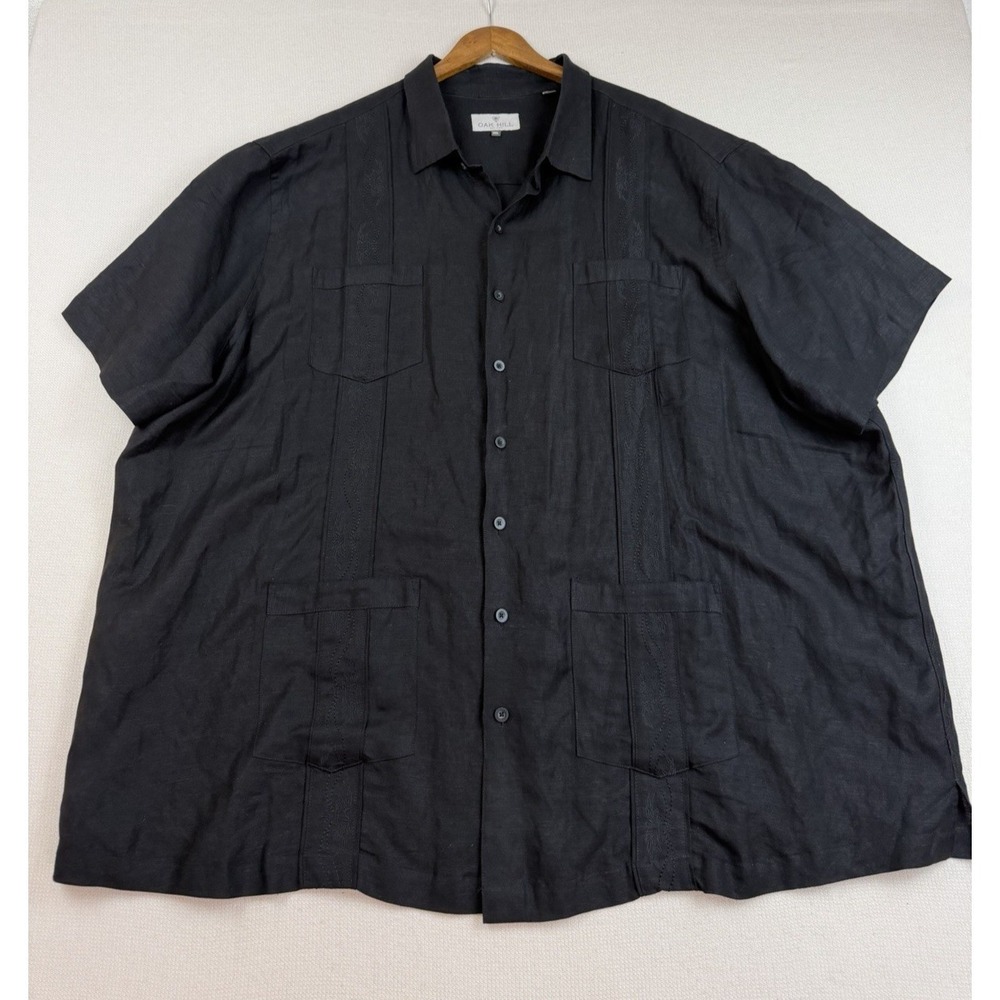 Oak Hill Guayabera Cigar Classic Shirt Men's 3XL Black Linen Blend Embroidery